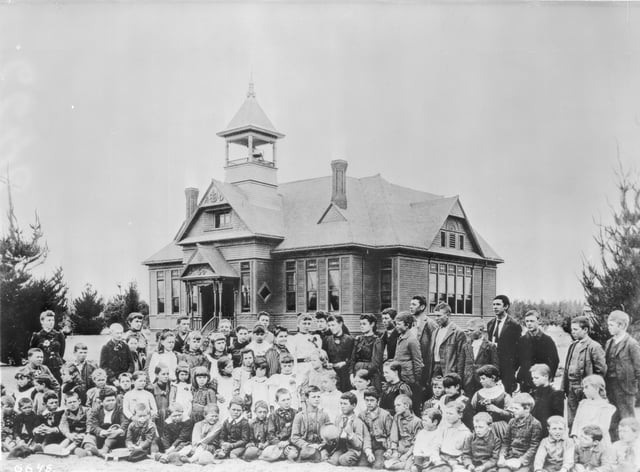 Lankershim School, located near what is now the intersection of Vineland and Riverside, and the first school in the San Fernando Valley, c. 1889