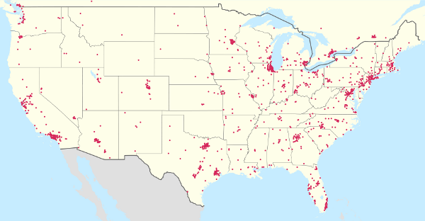 Map of Best Buy stores in the Continental U.S and Southern Canada, as of August 2011