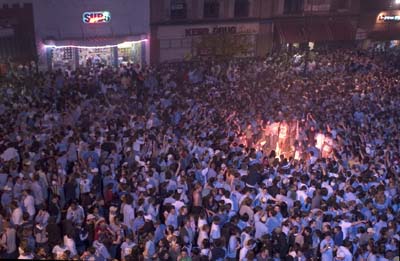 Celebration on Franklin Street after victory over Duke