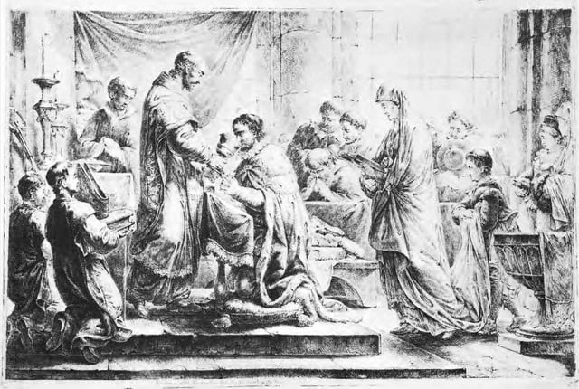 A reformed Joachim II receives the Eucharist under both kinds, the Bread and the Cup, in St. Nicholas' Church in Spandau.