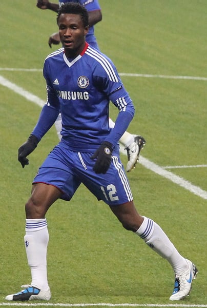 Mikel playing for Chelsea against Spartak Moscow