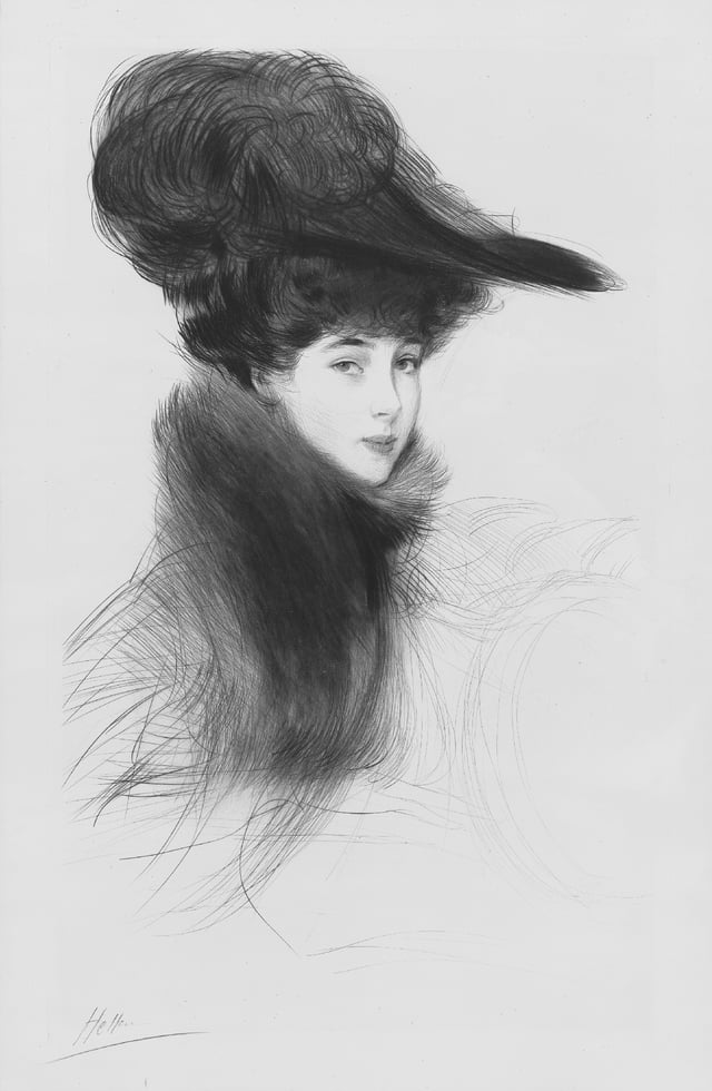 The Duchess of Marlborough, c. 1903, by Paul César Helleu. Sir James Barrie had said "I would wait all night in the rain, to see Consuelo Marlborough get into her carriage."