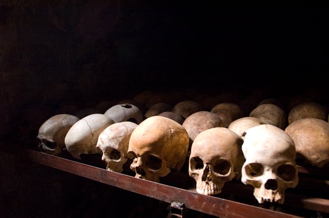 Human skulls at the Nyamata Genocide Memorial