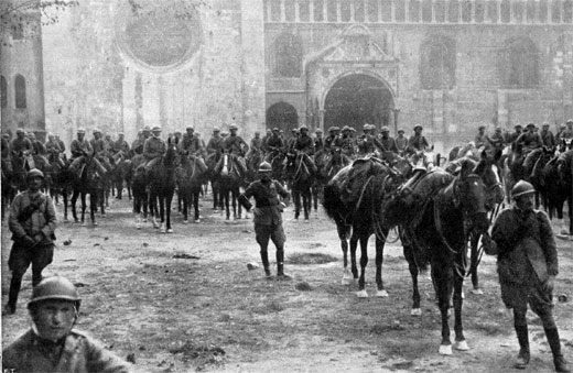 Italian troops reach Trento during the Battle of Vittorio Veneto, 1918. Italy's victory marked the end of the war on the Italian Front and secured the dissolution of the Austro-Hungarian Empire.