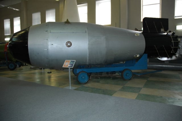 A Tsar Bomba-type casing on display at Sarov