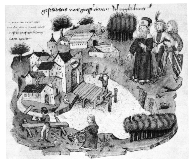 Construction of the Untertorbrücke (Lower Gate Bridge) in Bern, Tschachtlanchronik, late 15th century