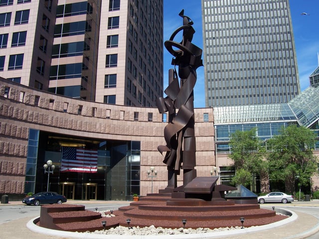 Circle at Bausch & Lomb headquarters with the Xerox Tower in the background.
