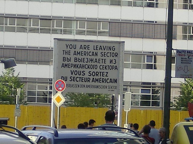 A You Are Leaving sign at a border of the American sector