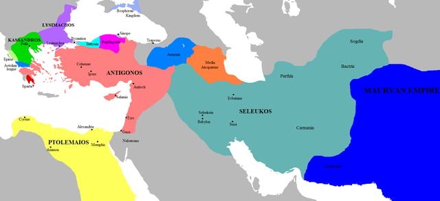 A map showing the north western border of Maurya Empire, including its various neighboring states.