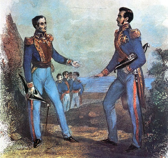 The Guayaquil conference between José de San Martín and Simón Bolívar