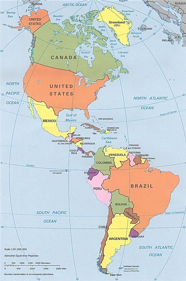 1990s CIA political map of the Americas in Lambert azimuthal equal-area projection
