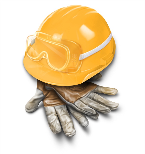 Leather craftsman gloves, safety goggles, and a properly fitted hardhat are crucial for proper safety in a construction environment.