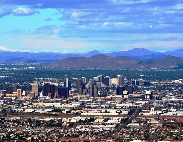Northern skyline, downtown Phoenix, Sunnyslope Mountain clearly visible in background