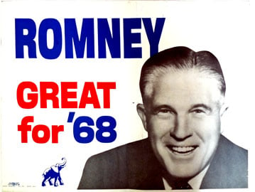 Mitt's father George (pictured here in a 1968 poster) lost the Republican presidential nomination to Richard M. Nixon and later was appointed to the Nixon cabinet.