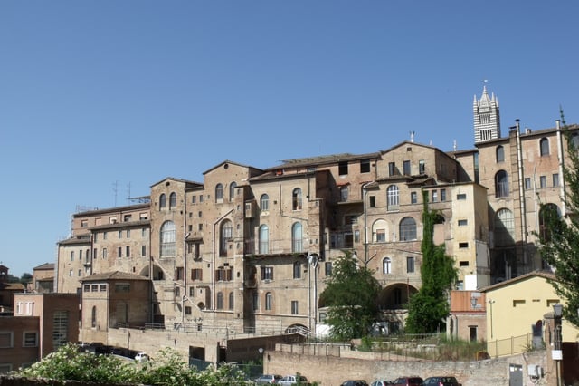 Panorama of Siena's Santa Maria della Scala Hospital, one of Europe's oldest hospitals. During the Middle Ages, the Catholic Church established universities which revived the study of sciences – drawing on the learning of Greek and Arab physicians in the study of medicine.