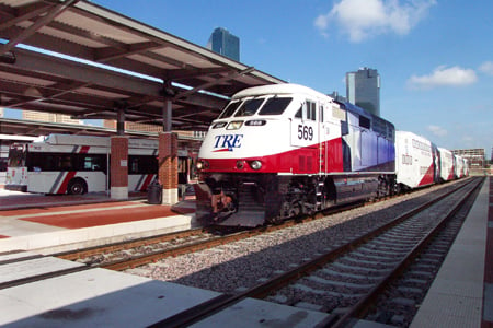 The Trinity Railway Express makes a stop in downtown Fort Worth