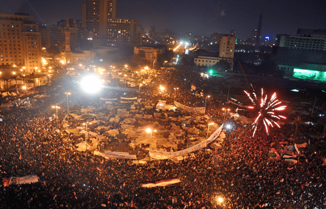 Celebrations in Tahrir Square after Omar Suleiman's statement concerning Hosni Mubarak's resignation