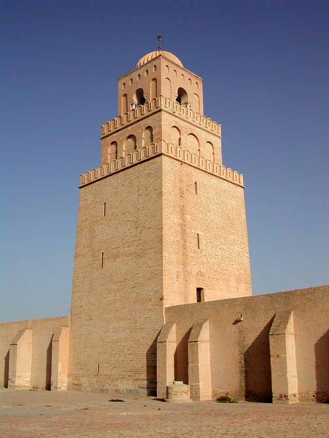 The oldest standing minaret in the world at the Great Mosque of Kairouan, Tunisia