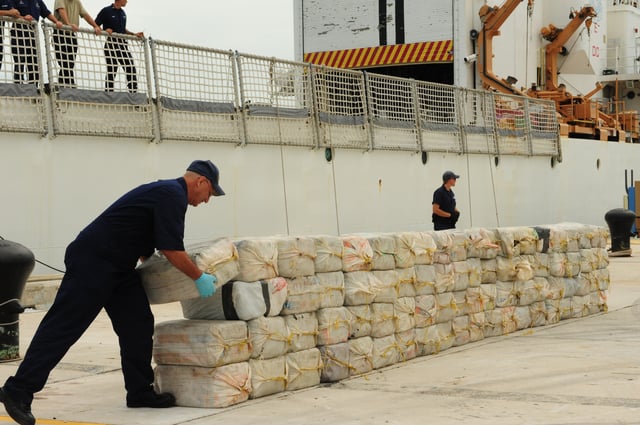 The U.S. Coast Guard in Miami offloading confiscated cocaine