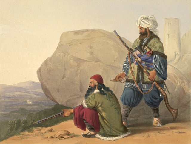 Afghan tribesmen in 1841, painted by British officer James Rattray