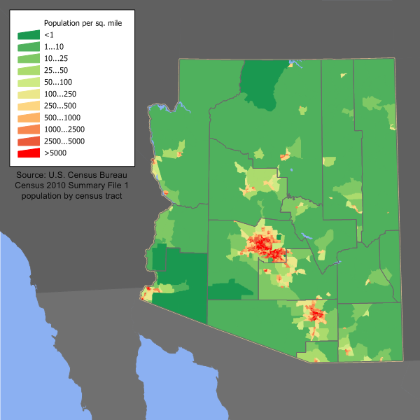 A population density map of Arizona