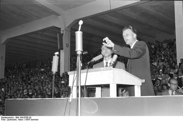 The evangelical revivalist Billy Graham in Duisburg, Germany, 1954