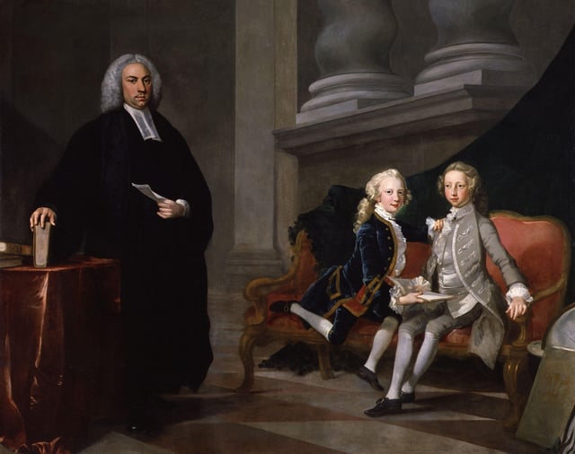 George (right) with his brother Prince Edward, Duke of York and Albany, and their tutor, Francis Ayscough, later Dean of Bristol, c. 1749