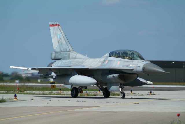 A F-16 Fighting Falcon, the main combat aircraft of the Hellenic Air Force, during an airshow