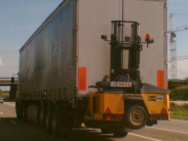 A truck-mounted forklift.