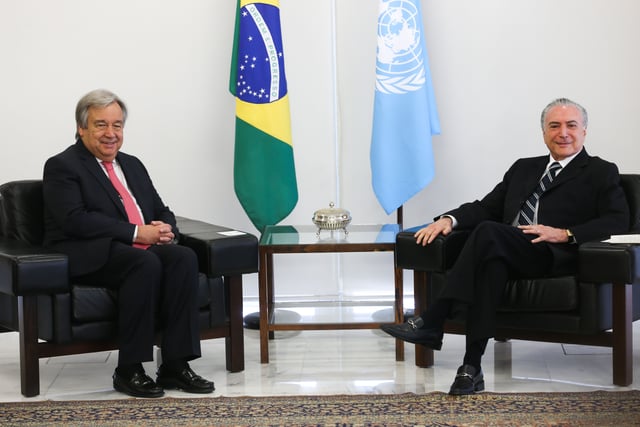 Guterres with Brazilian President Michel Temer in Brasilia, Brazil, 31 October 2016