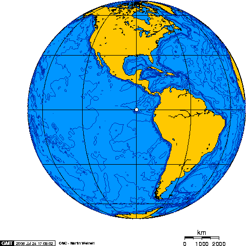 Orthographic projection centred over the Galápagos.