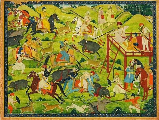 A group of Sikhs hunting (Unknown Pahari artist, 18th century)
