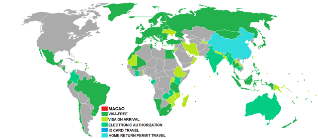 Visa requirements for PRC nationals of Macau permanent residency with MSAR passports