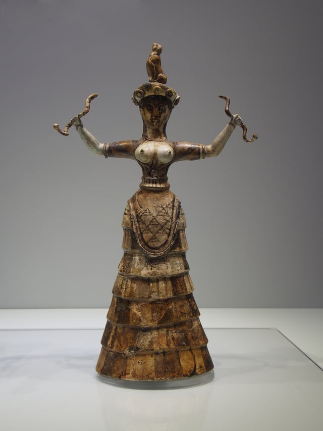 The smaller of two Minoan snake goddess figurines