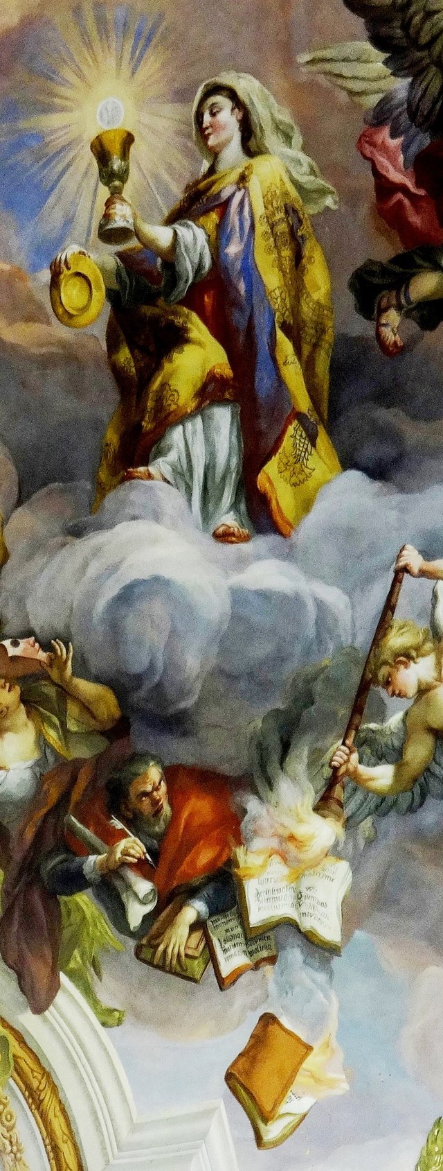 Johann Michael Rottmayr (1729): The Catholic faith defeats Protestant heresies; part of a fresco inside Karlskirche in Vienna
