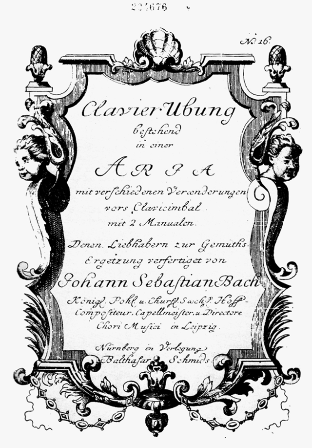 Title page of the Goldberg Variations – performed by Mehmet Okonsar, piano:  Aria and Variation 1–9 •  Variation 10–22 •  Variation 23–30 and Aria da capo