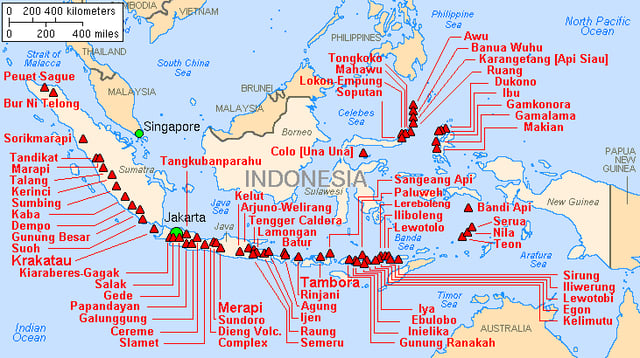 Major volcanoes in Indonesia.