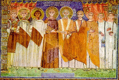 Constantine IV and his retinue, mosaic in Basilica of Sant'Apollinare in Classe.