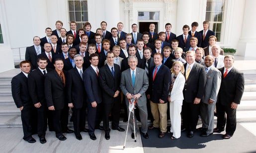 The Syracuse University men's lacrosse team are honored at the White House by President of the United States George W. Bush for winning the 2008 NCAA Division I national championship.