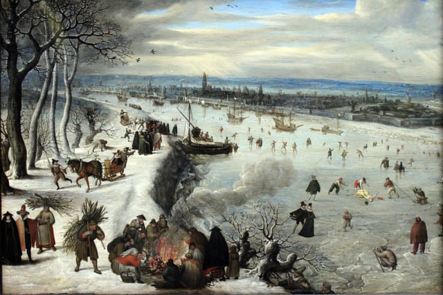 "View of Antwerp with the frozen Scheldt" (1590) by Lucas van Valckenborch