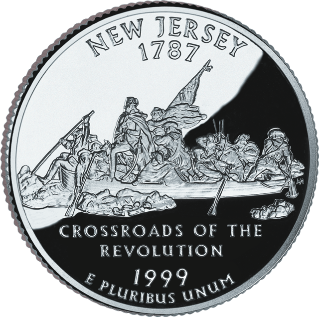 The New Jersey State Quarter, released in 1999, with a depiction of Washington Crossing the Delaware