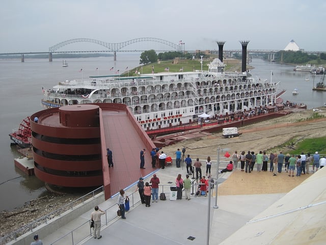 The American Queen docked at Beale Street Landing along the riverfront