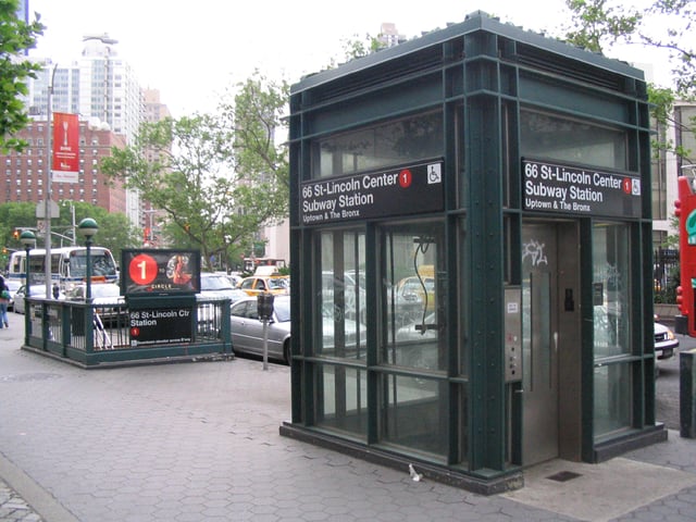 Street elevator serving as an entrance to the 66th Street–Lincoln Center station