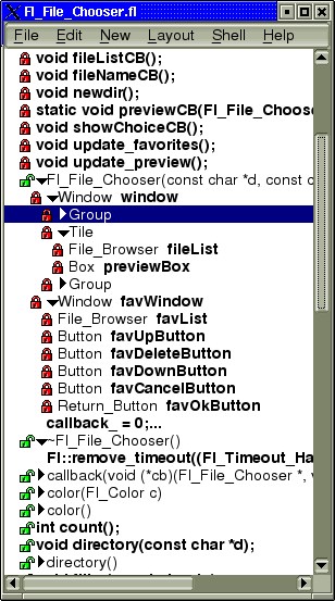 FLUID widget list window