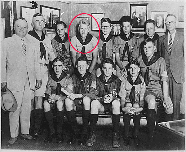 Eagle Scout Gerald Ford (circled in red) in 1929; Michigan governor Fred W. Green at far left, holding hat