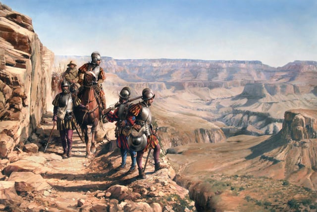 La conquista del Colorado, by Augusto Ferrer-Dalmau, depicts Francisco Vázquez de Coronado's 1540–1542 expedition