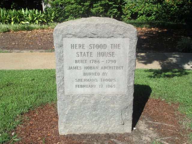 Monument marking site of original South Carolina State House, designed and built from 1786 to 1790 by James Hoban and burned by the Union Army in 1865