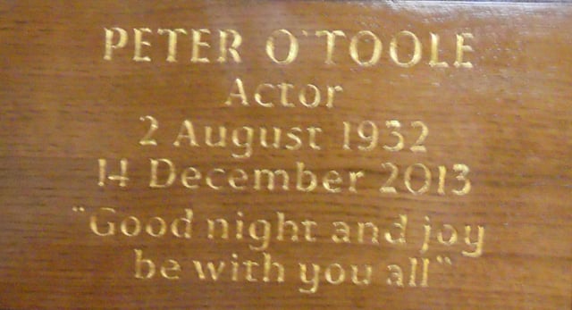O'Toole's memorial plaque in St Paul's Church in Covent Garden