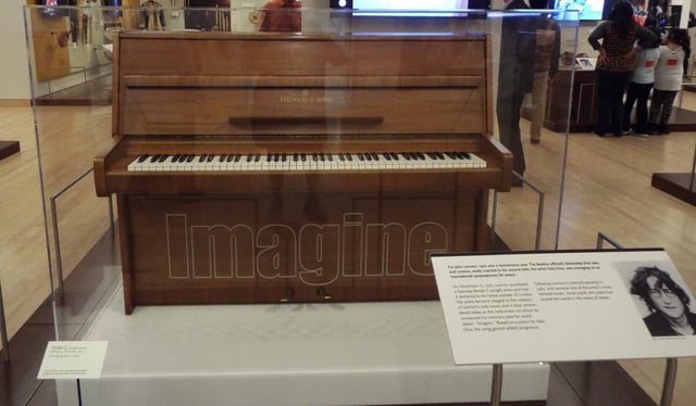 The Steinway piano that Lennon used to compose the song "Imagine" on exhibit in the Artist Gallery of the Musical Instrument Museum in Phoenix, Arizona