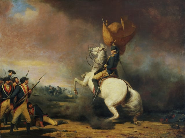 George Washington rallying his troops at the Battle of Princeton